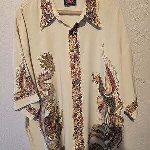 7 Diamonds Cream Dragon and Phoenix Casual Button Down Shirt